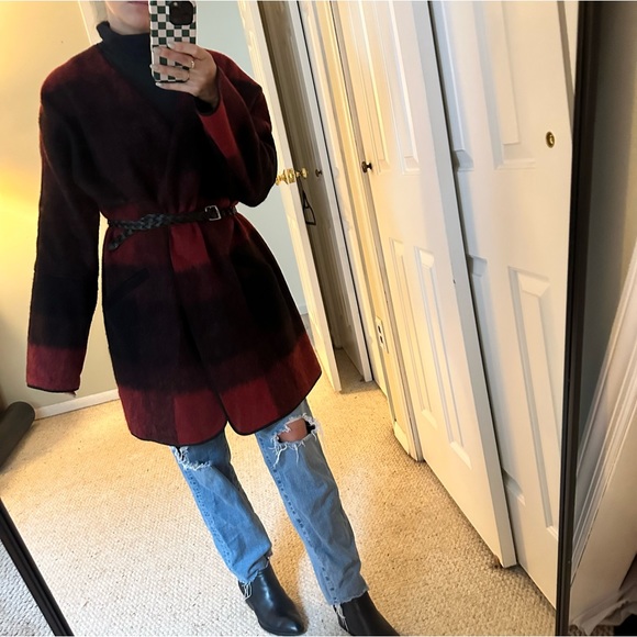 Buffalo Plaid Wool Mohair Open Coat - Picture 2 of 7